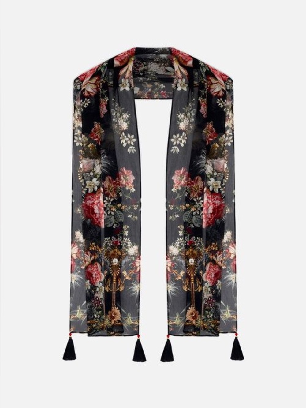CAMILLA “A Night At The Opera” boho black floral silk long scarf shawl belt top